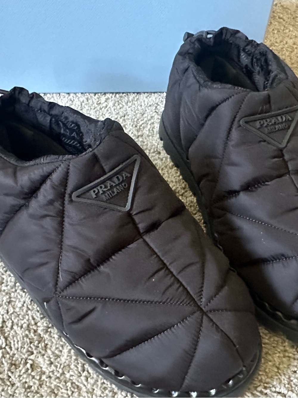 New In Box Prada‎ Re-Nylon Piuma Puffer Shoes, Black Quilted Flats, 40